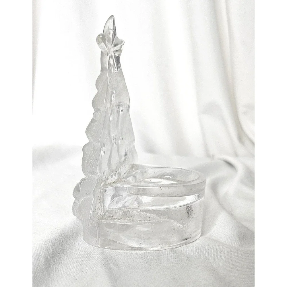 Glass Christmas Tree Votive Candle Holder 5.5in Clear Frosted Star Top